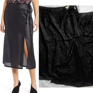 Something Navy Sequin Wrap Midi Skirt, NWT